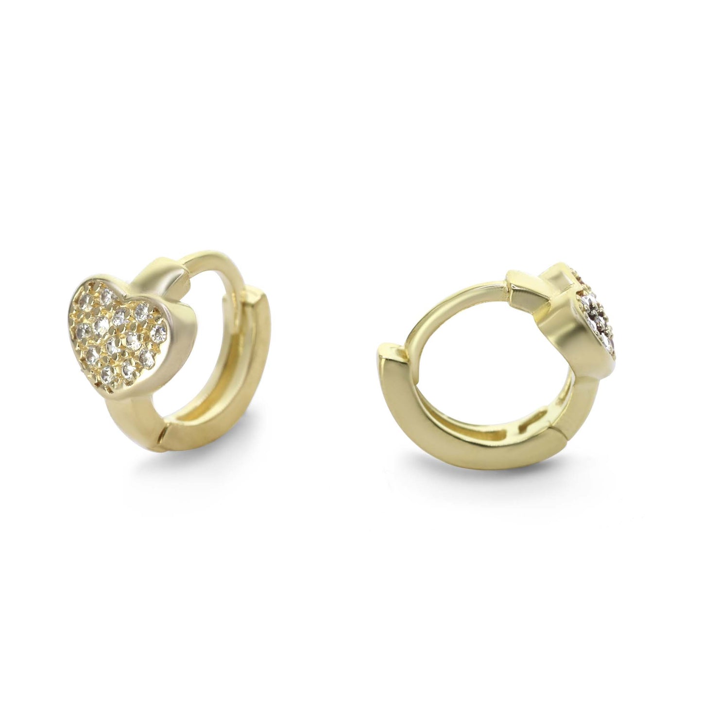 Mini Argollas Huggies Corazón con Microcircones 10mm | Enchape de oro