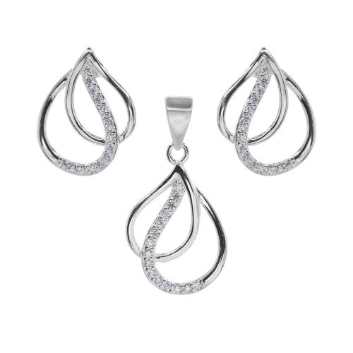 Conjunto Diseño Figura Gota con Circones | Plata 925