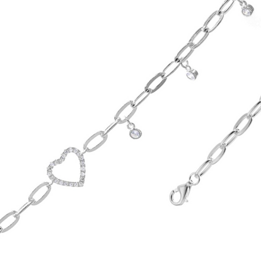Pulsera Corazón con cristales colgantes | Plata 925