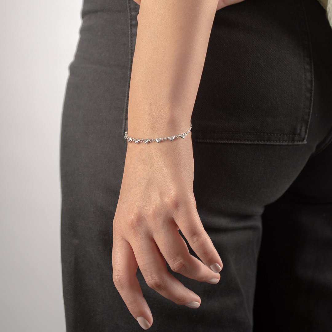 Pulsera cristales corazones | Plata 925