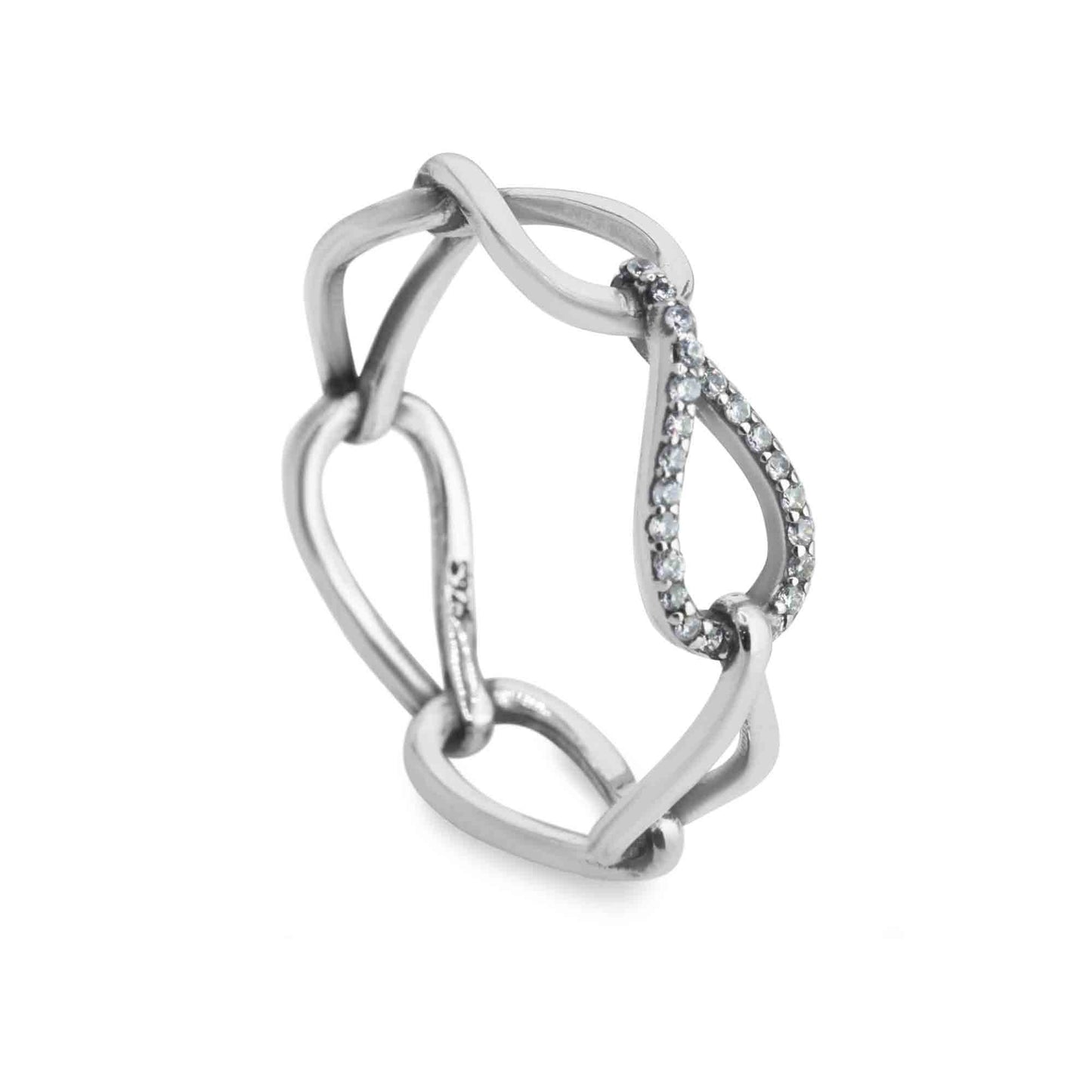 Anillo cadena con serie de  circones | Plata