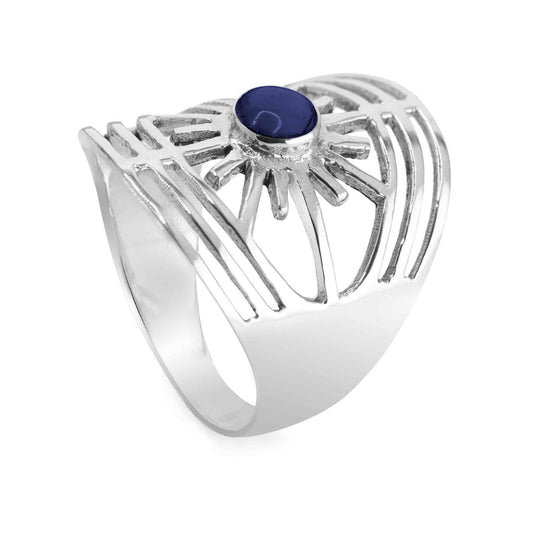 Anillo de Plata 925 Sol Creciente Lapislázuli
