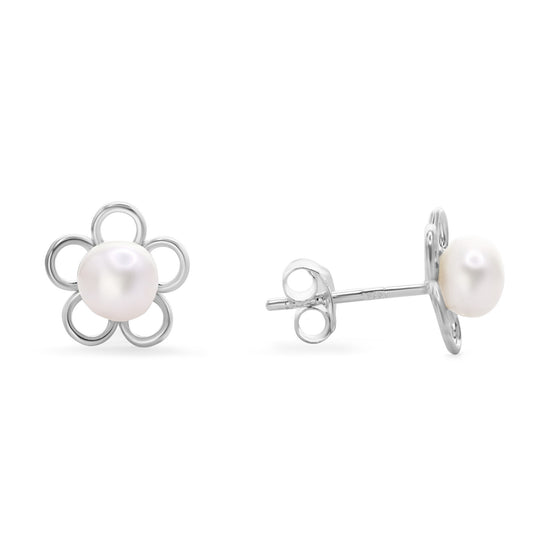 Aros Flor Pequeña con Perla | Plata 925