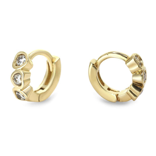 Mini Argollas Huggies con Corazón de Circón | Enchape de oro